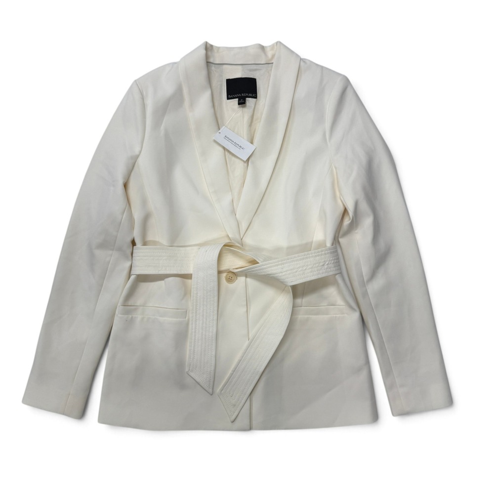 Banana Republic Shawl Collar Belted Wrap Blazer Jacket Womens 2 Ivory NWT